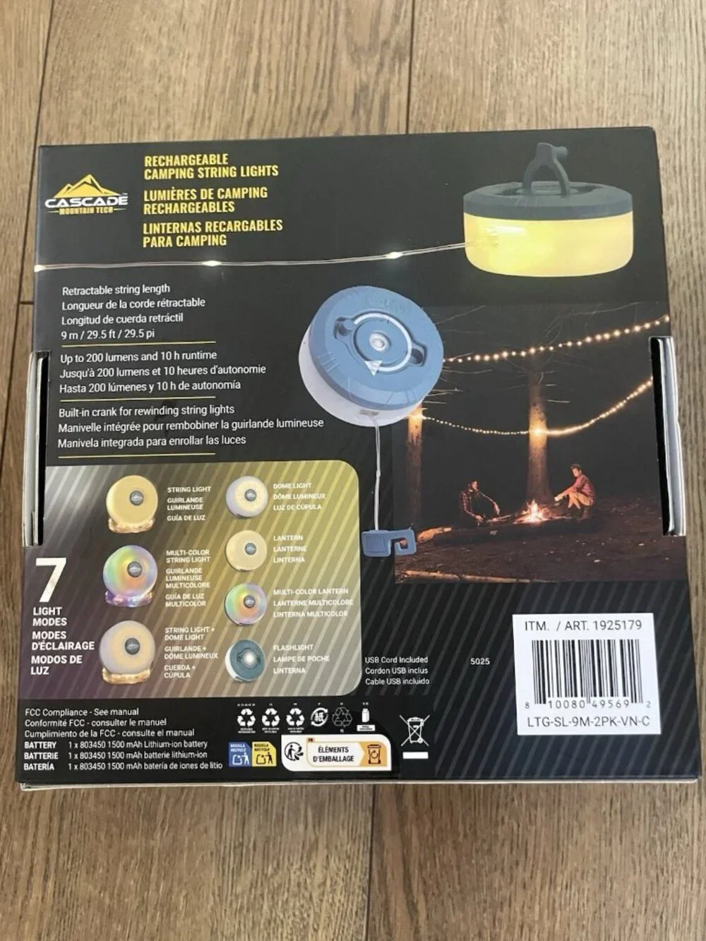 Cascade Rechargeable Retractable Camping String Lights 7 Light Modes 2-Pack
